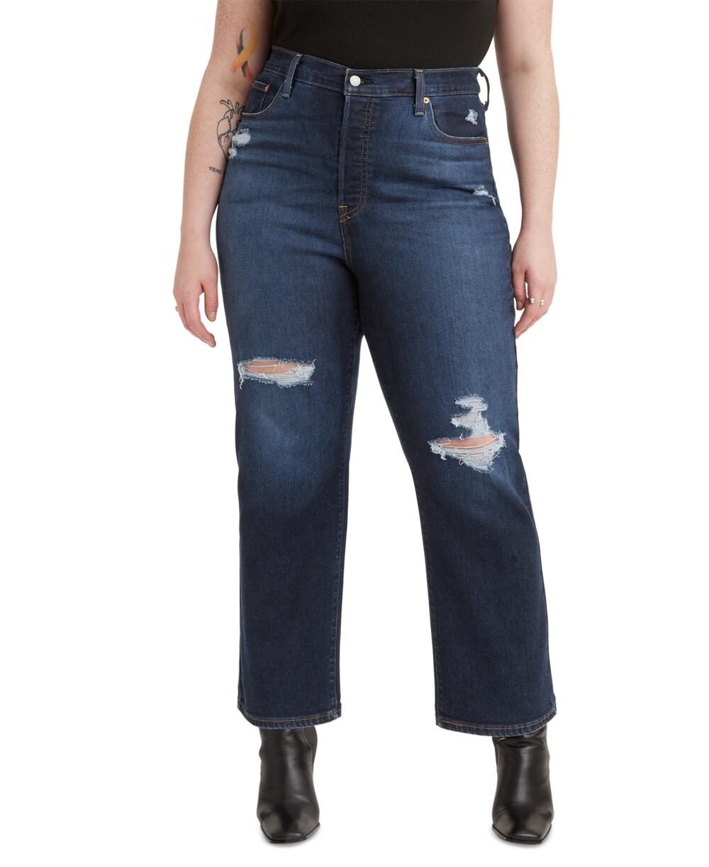 NEW Levi's Ribcage Straight Distressed Dark Blue Ankle Jeans Plus Size 18W